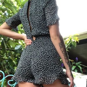 Ruffle floral low cut romper